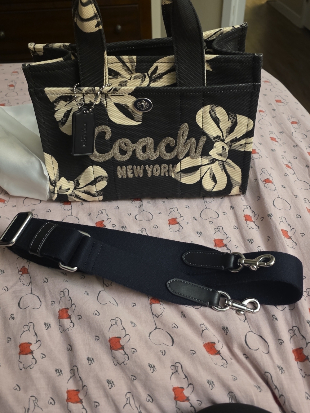 Coach New York Black & Cream Bow Canvas Tote